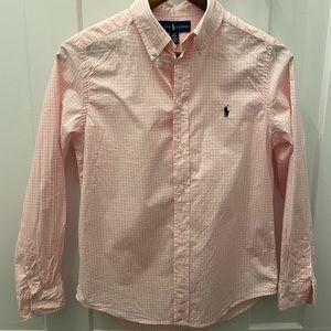 Boys L (14-16) Gingham Cotton Poplin Shirt pink/white